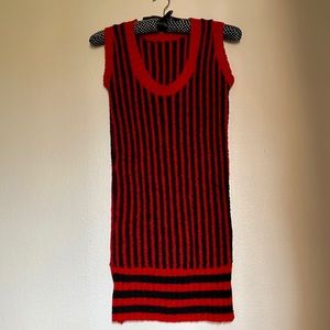 Vintage sweater/ knit dress in bright fire engine red and black Sz sm w stretch